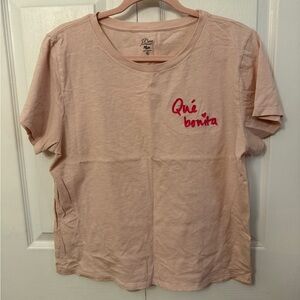 J. Crew Blush Tee with Bold Red Script XL